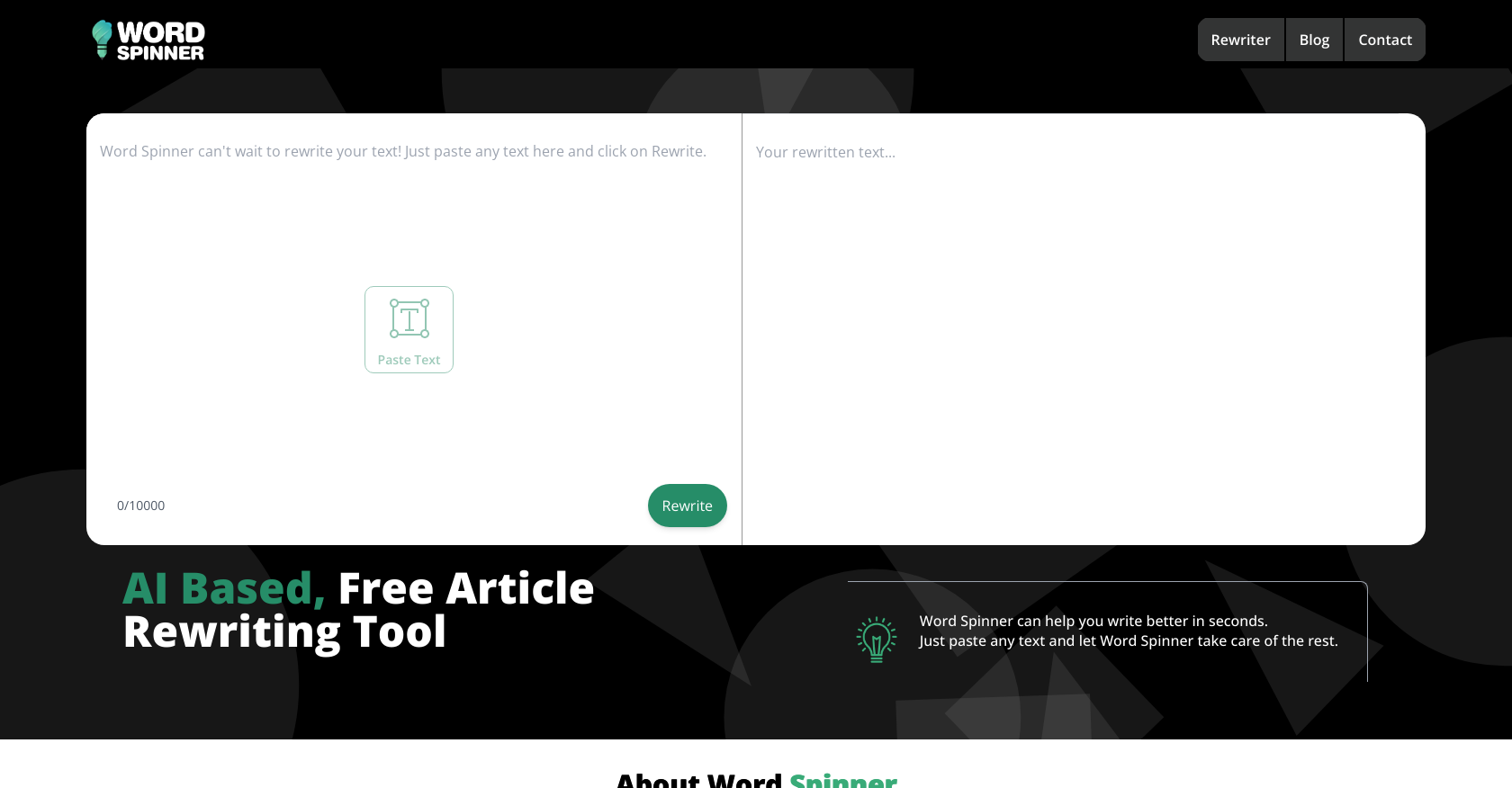 Word Spinner - Screenshot showing the interface and features of this AI tool