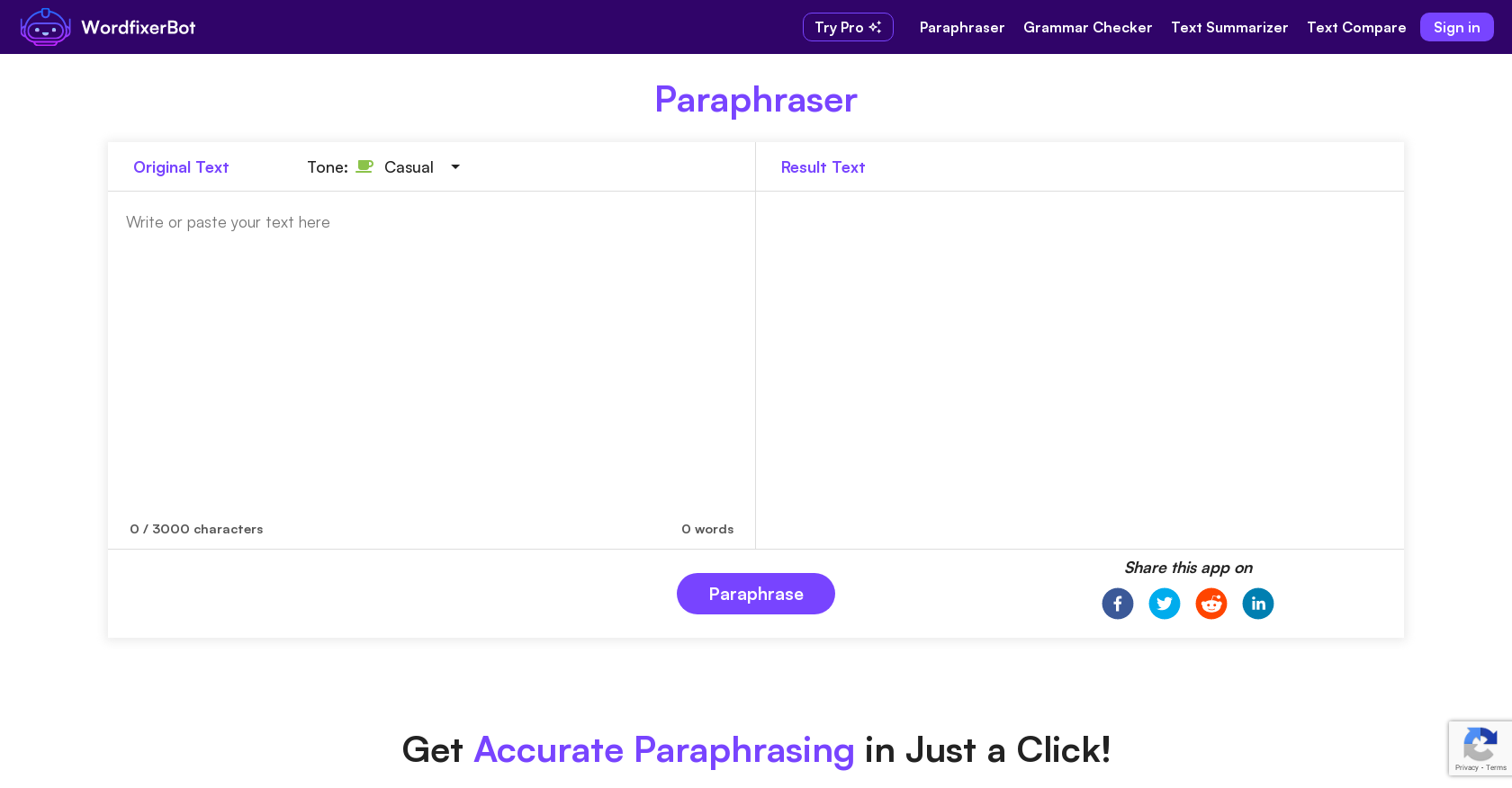 Wordfixerbot - Screenshot showing the interface and features of this AI tool