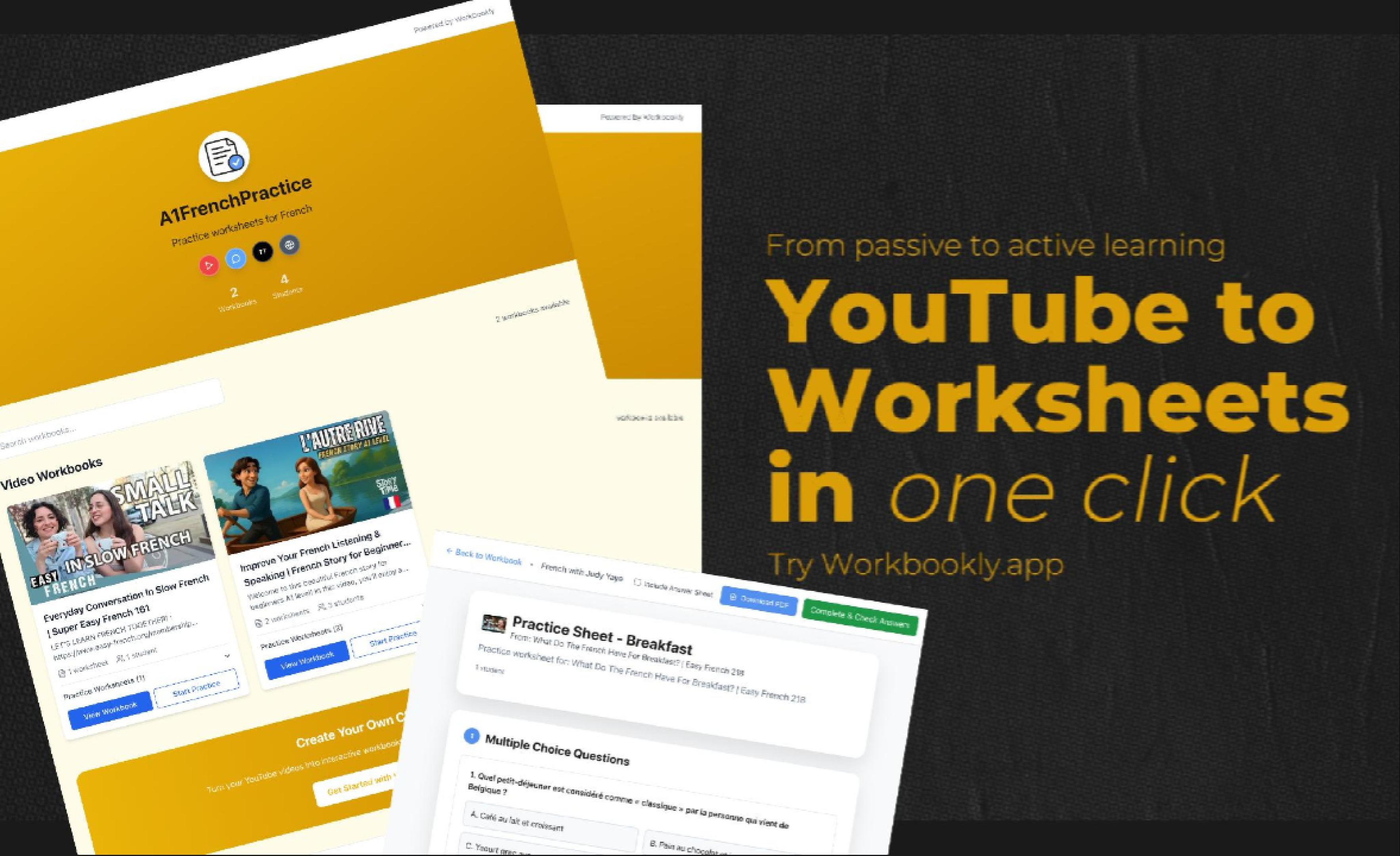 Workbookly - Screenshot showing the interface and features of this AI tool