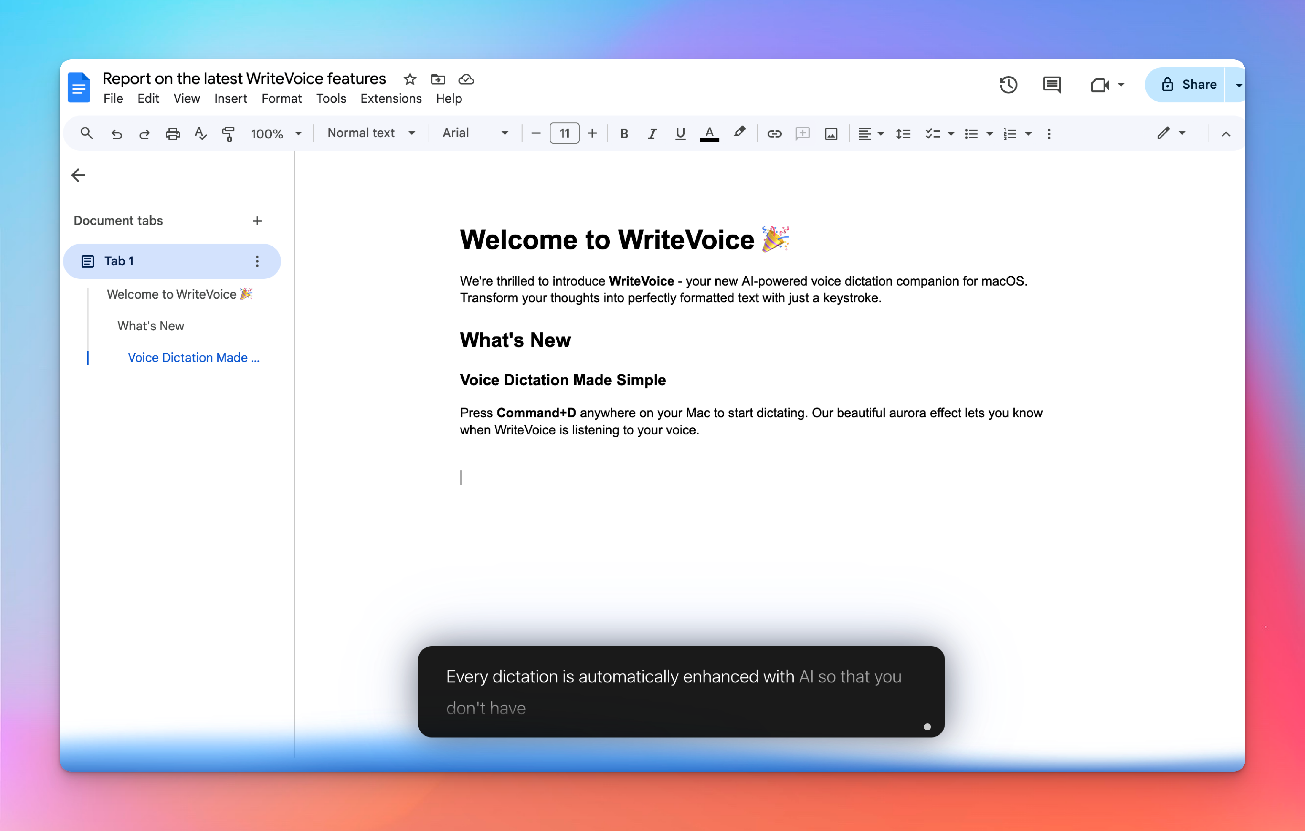 WriteVoice - Screenshot showing the interface and features of this AI tool