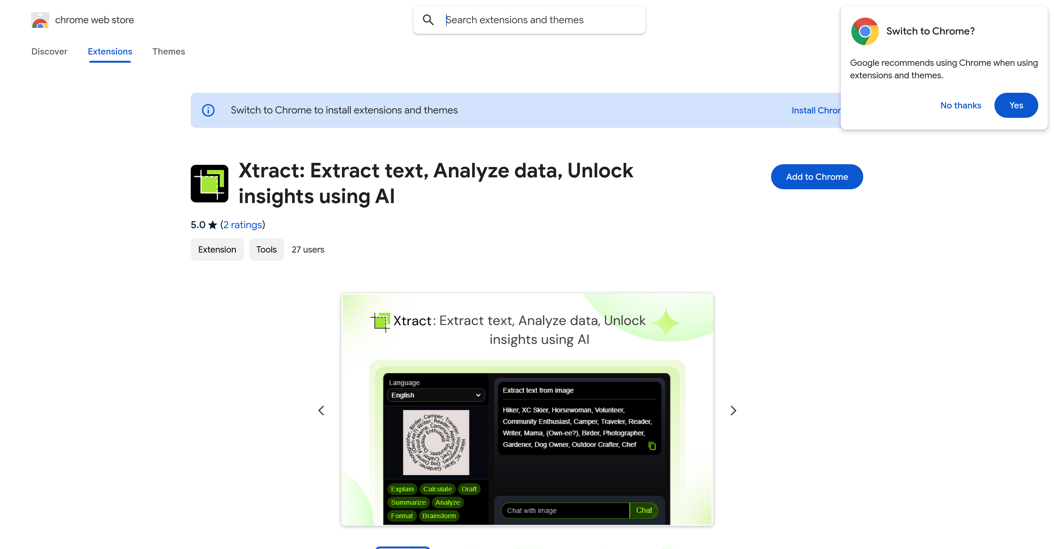 Xtract - Screenshot showing the interface and features of this AI tool