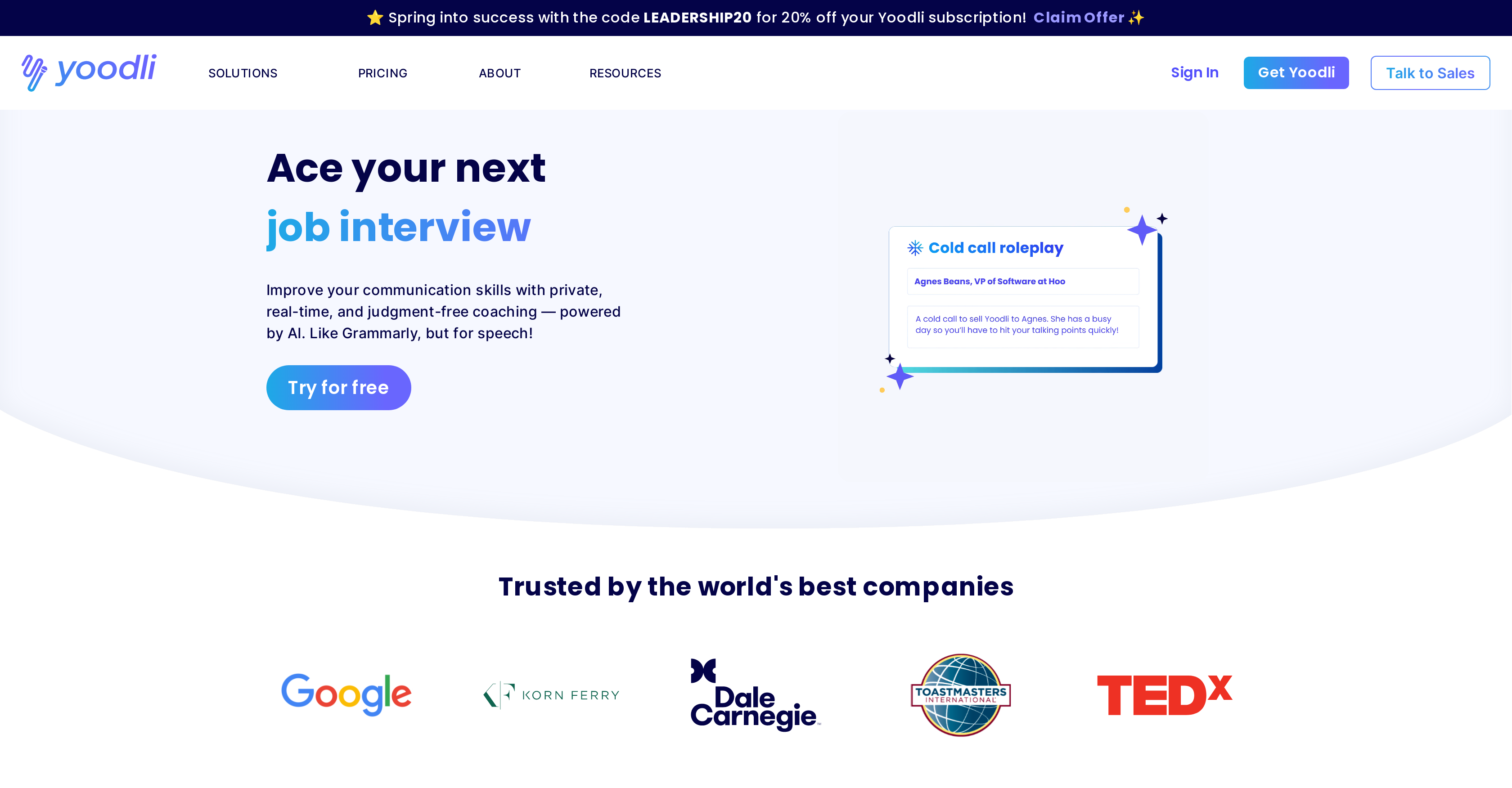 Yoodli AI - Screenshot showing the interface and features of this AI tool