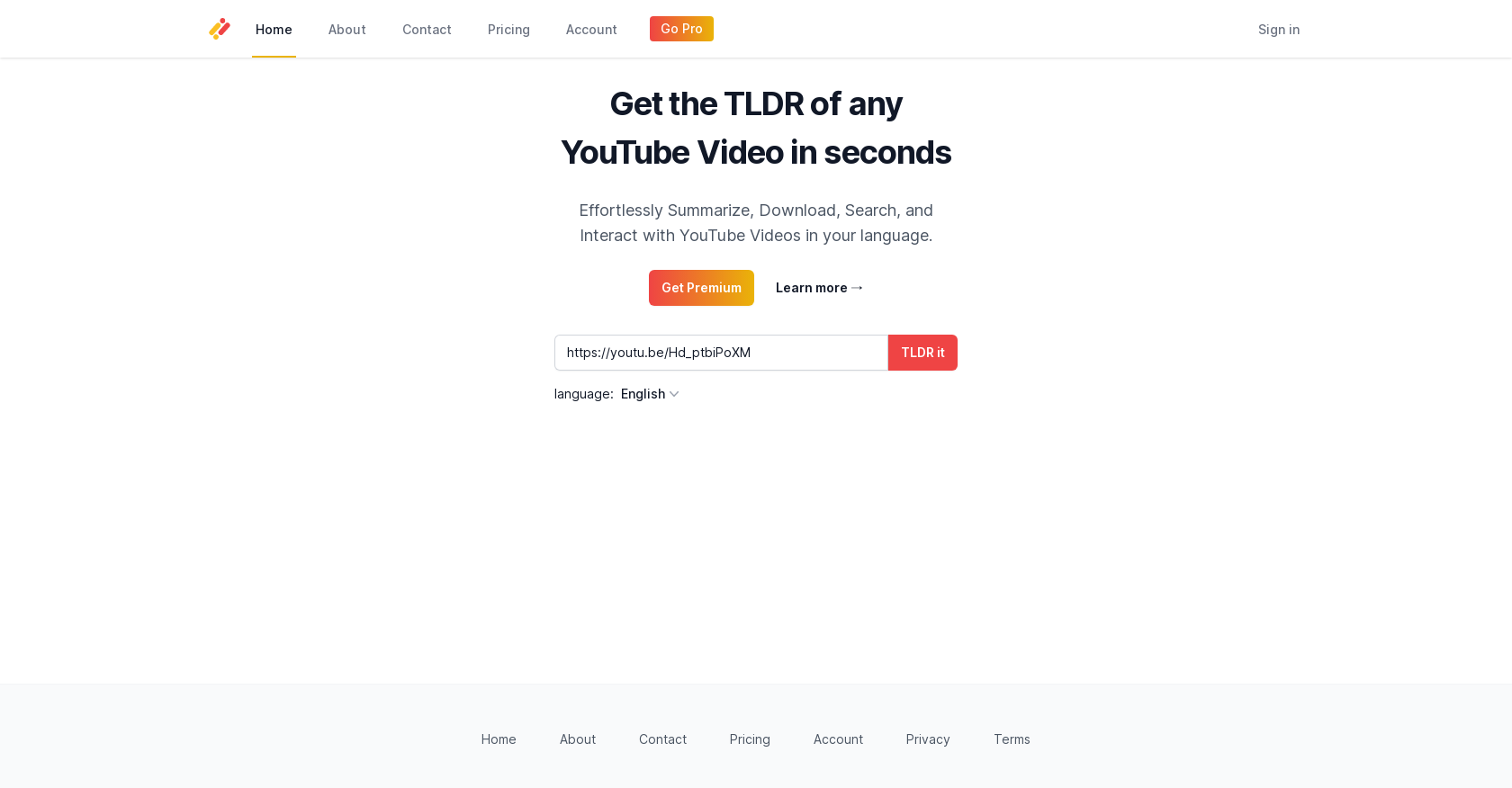 You-tldr - Screenshot showing the interface and features of this AI tool