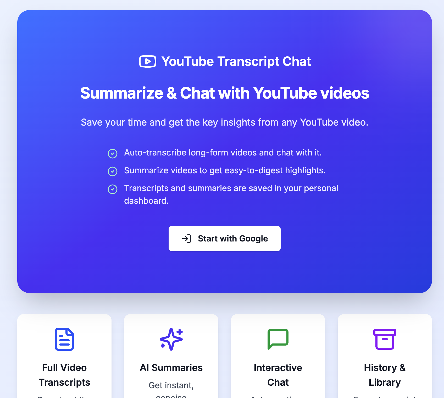 YT Chats - Screenshot showing the interface and features of this AI tool