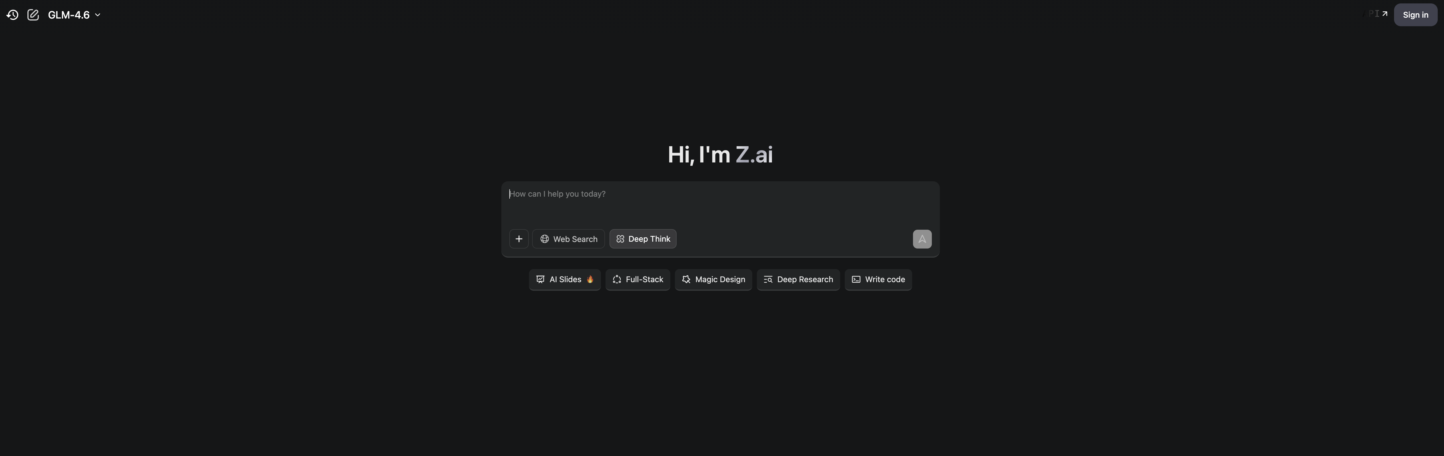 Z.ai - Screenshot showing the interface and features of this AI tool