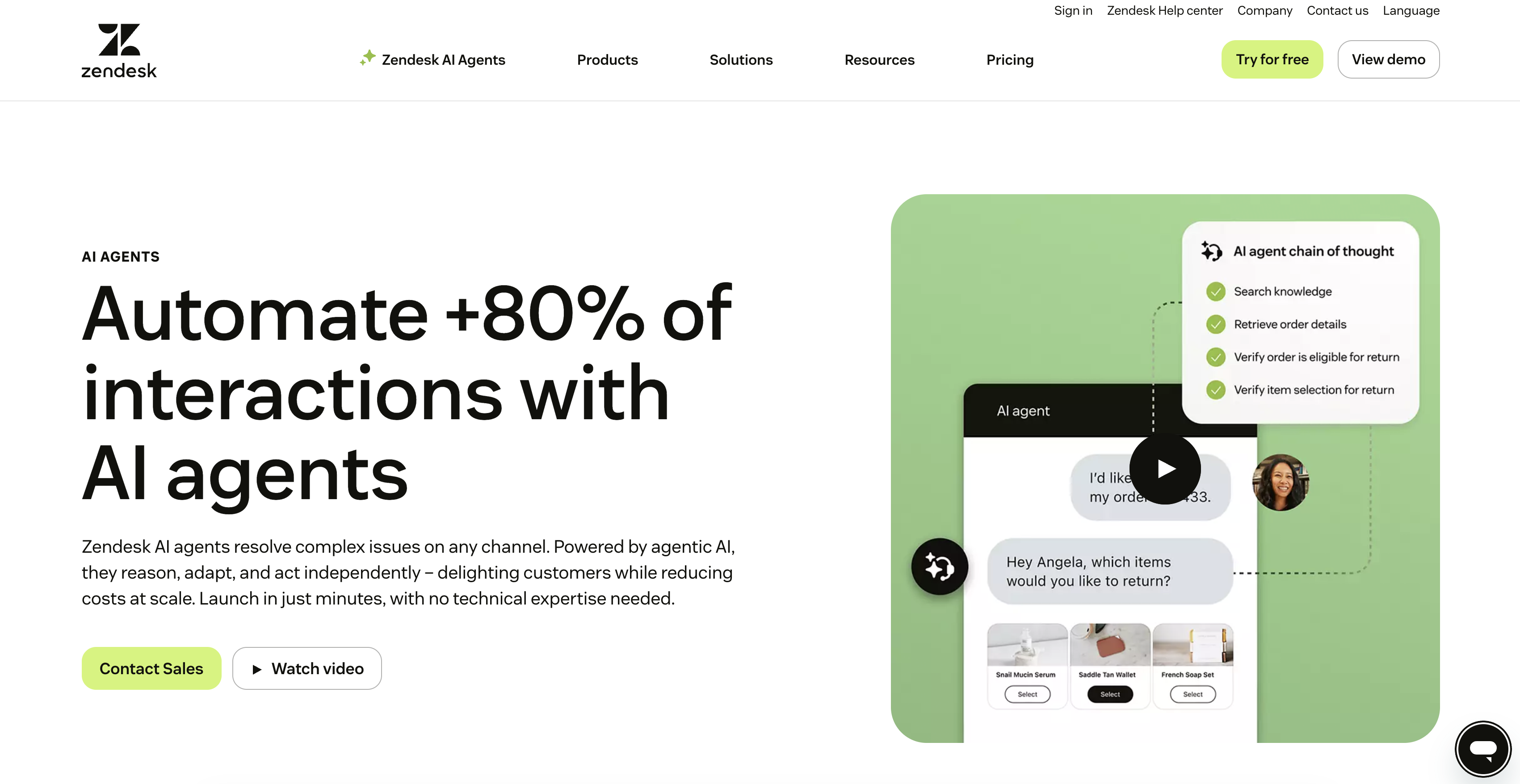 Zendesk | AI Agents - Screenshot showing the interface and features of this AI tool