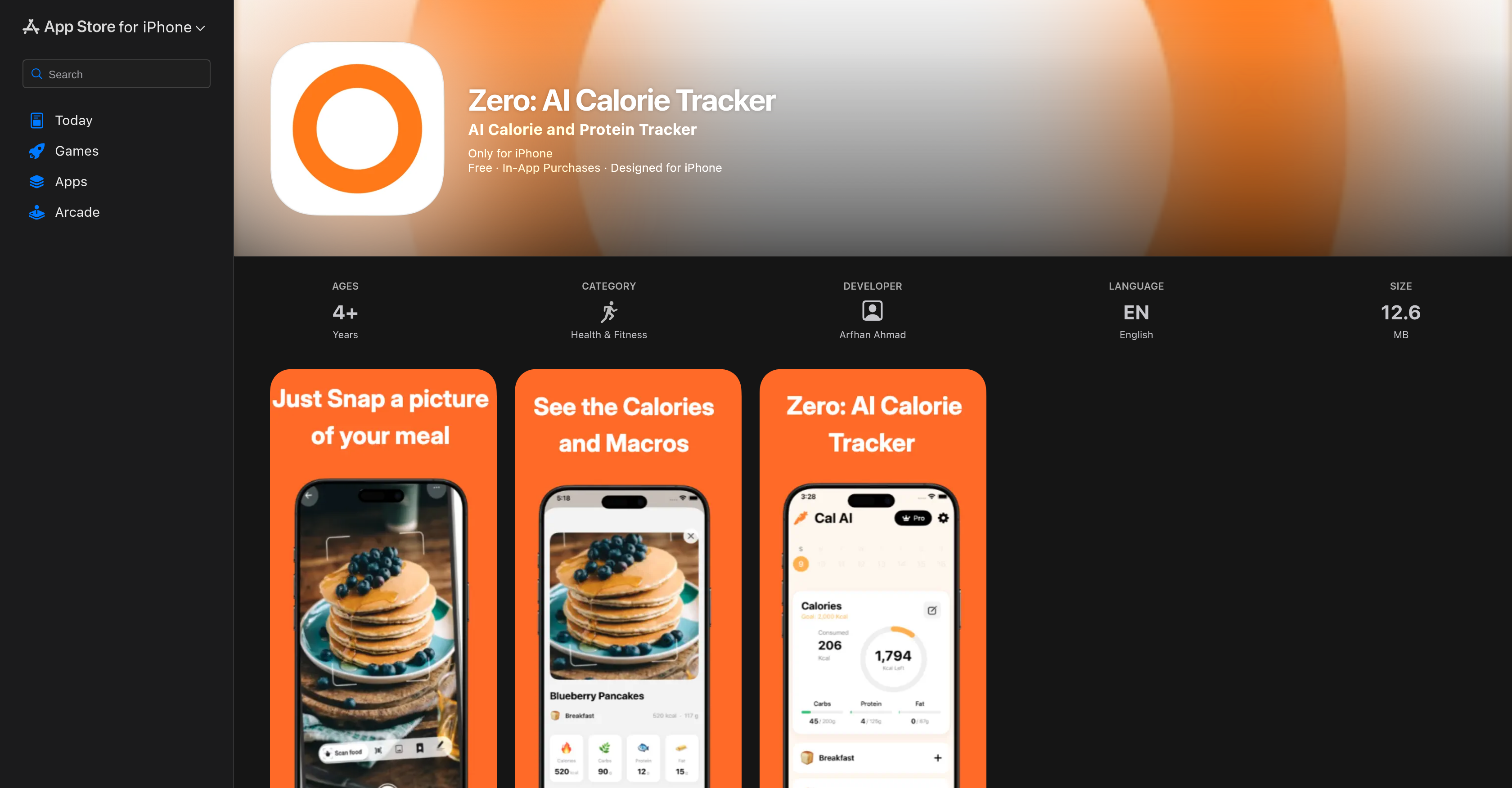 Zero: AI Calorie Tracker - Screenshot showing the interface and features of this AI tool