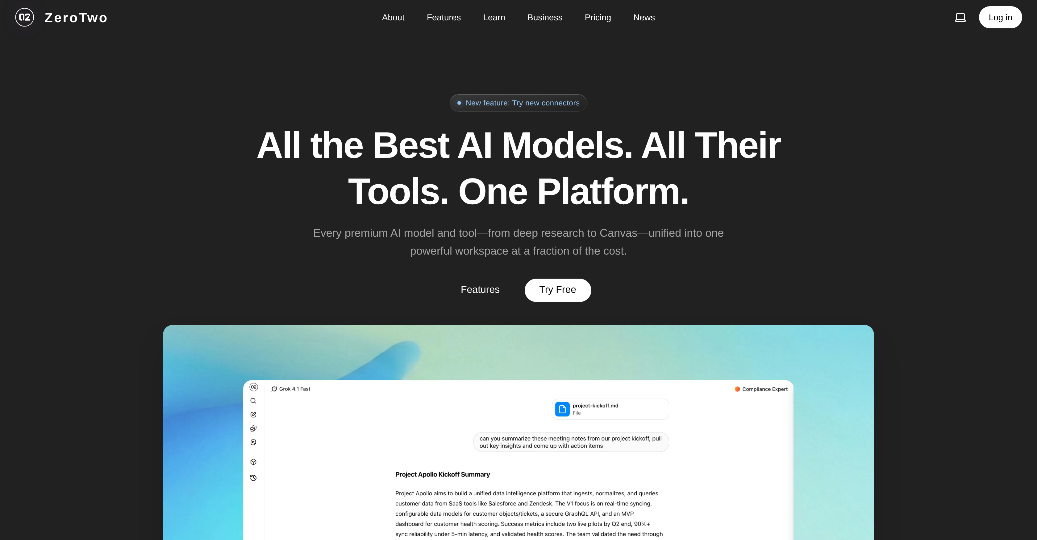 ZeroTwo - Screenshot showing the interface and features of this AI tool