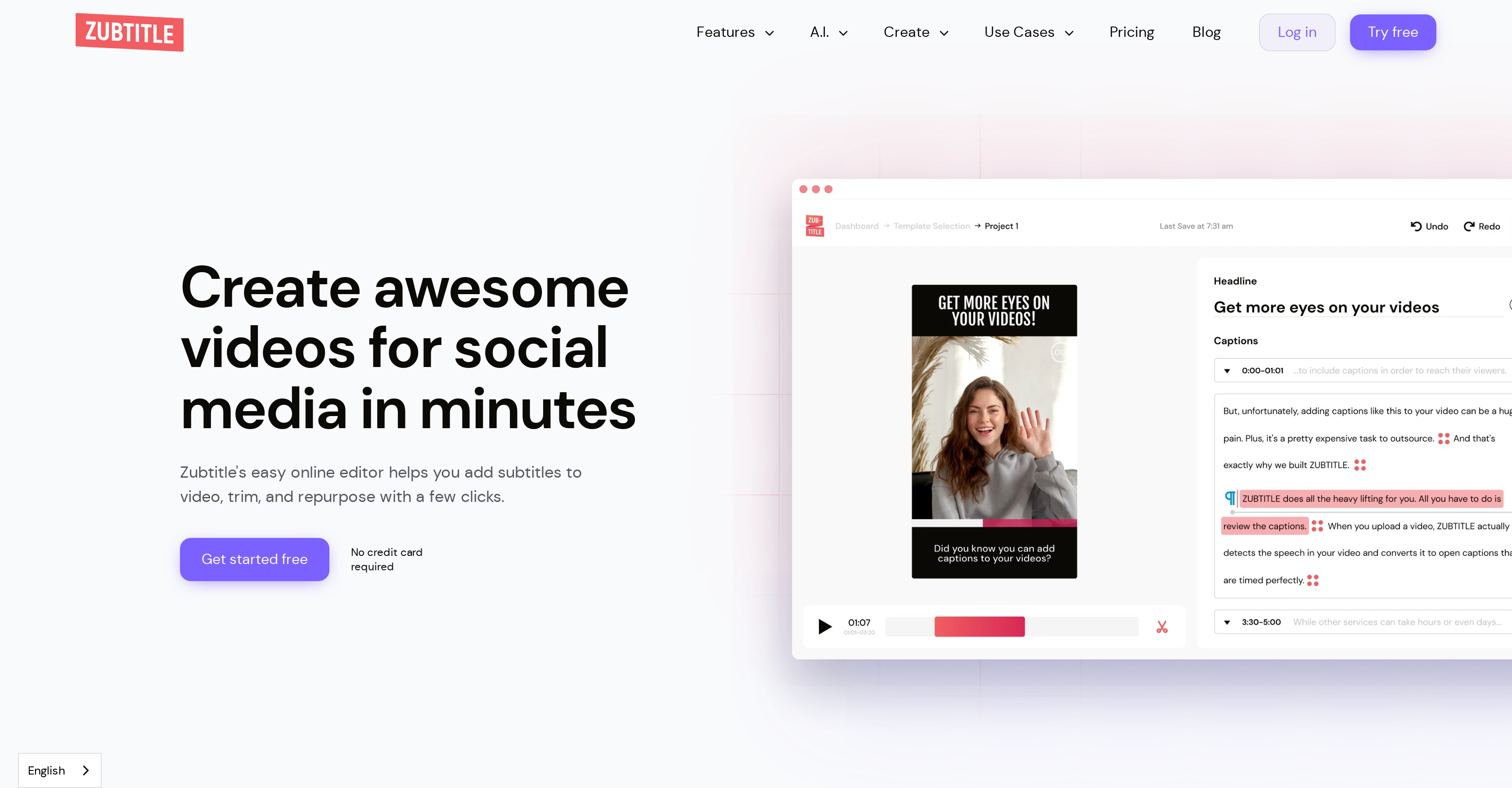 Zubtitle - Screenshot showing the interface and features of this AI tool